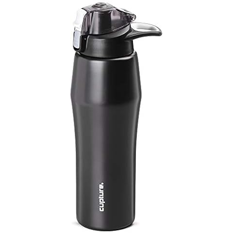 Cupture Action Water Bottle Flip Top with Handle - 22oz Stainless Steel Vacuum-Insulated (Black) Cover
