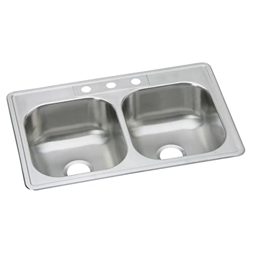 Image of Elkay Dayton DSE233223 Equal Double Bowl Top Mount Stainless Steel Sink, 33 x 22