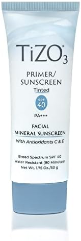 TiZO3 Facial Mineral Sunscreen and Primer, Tinted Broad Spectrum SPF 40 with Antioxidants, Sheer matte finish, Fragrance-Free, Oil-Free, Dermatologist-recommended, PA+++ 1.75 oz