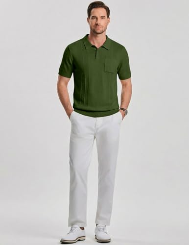 JMIERR Polo para Hombre Manga Corta Cuello en V Texturizado Tejido miniatura 3