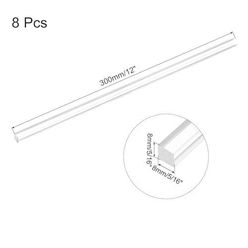 QUARKZMAN 8 Stück Acryl Kunststoffstäbe Quadrat, 8mm x 300mm Acrylstab Transparent für Modellbau DIY, Architekturmodellbau, DIY Sandtisch