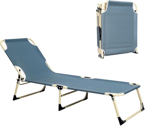 LN COZY CORNER Folding Sun Bed for Garden & Camping - 4-Position Adjustable Sun Lounger Heavy Duty Iron Frame & Oxford Fabric Supports 136kg Compact Foldable Design for Outdoor Relaxation