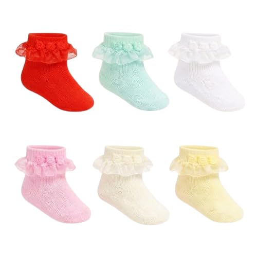 Auralon Baby Girls Frill Lace Ankle Socks Pack of 6 | Soft Cotton Fancy Socks for Infants & Toddlers - Review, Price and Buying Guide