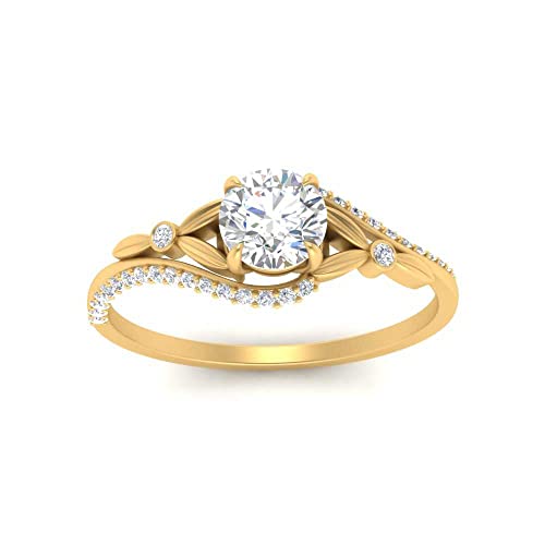 Image of 55Carat Choose Your Gemstone Floral Accent Swirl Diamond CZ Ring Yellow Gold Plated Round Shape Halo Engagement Rings Everyday Jewelry Wedding Jewelry Handmade Gifts for Wife US Size 4 to 12