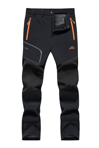 Cavva Hiking Trousers Mens Outdoor Waterproof Trousers Warm Winter Fleece Work Trousers Ski Walking Pants with Zip Pockets Black 36
