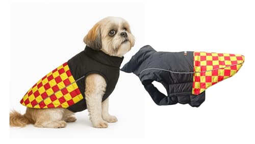 Image of The Pets Company Dog Winter Coat Jacket, Clothes, Windproof, Waterproof, Light Weight, Washable, Ultra Warm Thick Fleece Lined Dog Vest for Cold Weather Protection, (Yellow Check, Small - 14 Inch)