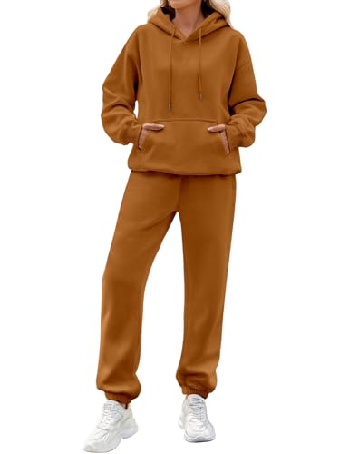 Yuson Girl Chandal Mujer Invierno Chánda Completo 2 Piezas Manga Larga Sudadera con Capucha y Pantalón Conjunto Dos Piezas Conjuntos Deportivos Fitness Jogging Ropa Deportiva(Café, XL)