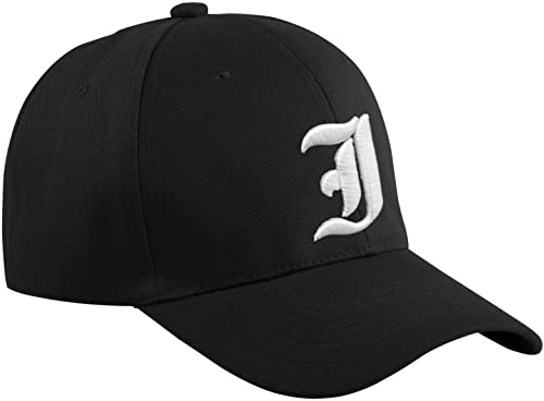 Casual Cotton Baseball Cap A-Z GOTHIC Letter Alphabet Embroidered UK hat caps adjustable strap Snap back (J) MFAZ Morefaz Ltd