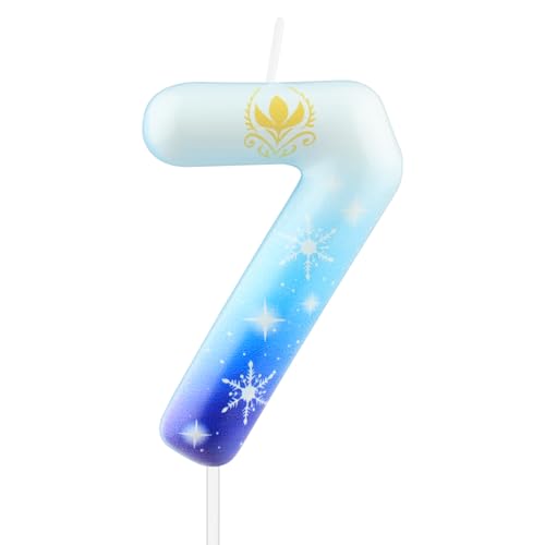iNINGER Frozen Snow Themed Birthday Candles,Blue and White Birthday Number 7 Candles,Snowflake 7th Candles for Princess Queen Kids Adults Wedding Anniversary Party Supplies