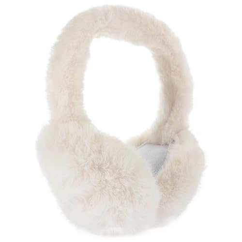 TOYANDONA Women’s Foldable Furry Earmuffs Warm Ear Warmers for Adults Fashionable Winter Ear Protection Accessory in Light Beige Color