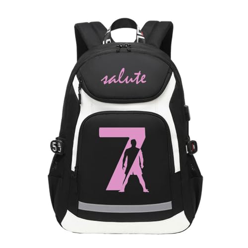 Nedpoyinfan Soccer Player 7 Student Travel Backpack UV Color Changing Laptop Daypack Night Reflective Strip bag For Men Women (Black - 1)