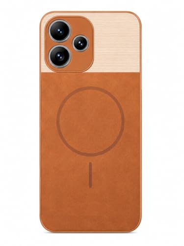 Image of Bintage Dual-Leather Mac Safe Design Phone Case| Soft Touch Finish | Full Camera Protectection Back Cover Compatible for REDMI 12 4G - White & Nut Brown