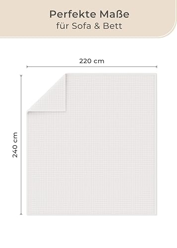 LAYNENBURG Narzuta klasy premium, 220 x 240 cm, bawełniana narzuta z waflowej bawełny, certyfikat Oeko-TEX 100, mieszanka bawełny, koc do wtulania się, narzuta do salonu, sofa, koc z wełny, przytulnie