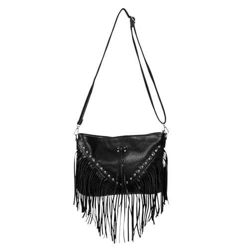 Bolso Bandolera Negro Artibetter con borlas y tachuelas ideal para regalar en cualquier ocasión