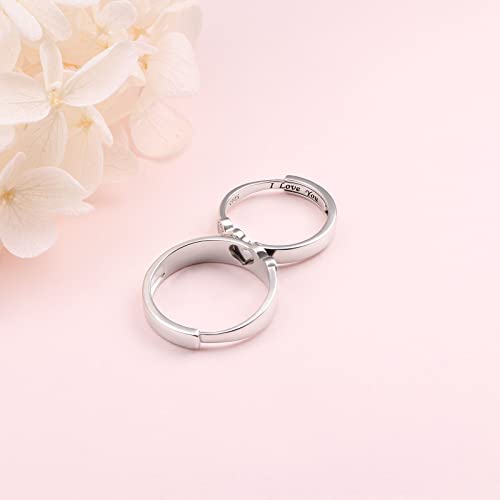 Matching Rings Sets 925 Sterling Silver I Love You Promise Rings For Couples Heart To Heart Engagement Ring For Her And Him Wedding Band Adjustable Couple Rings For 2 Women Size 6-8 Men Size 9-11(2 Hearts) #TOP2