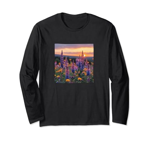 Anise Hyssop Flower Field Beautiful Sunset Graphic Long Sleeve T-Shirt
