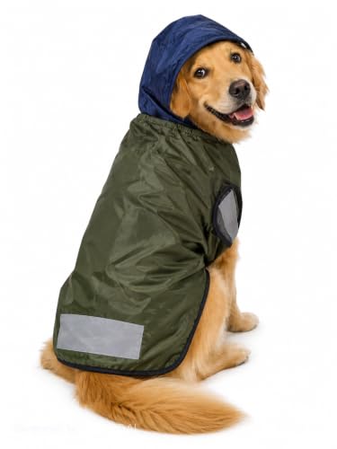 Image of RvPaws Premium Waterproof Dog Raincoat with Hood for All Breed Dogs | Safety Strips Size 12 Inch Lightweight Pet Rain Jacket for Walking, Hiking, Travel & Outdoor (Back: 12 inch, Neck: 12 inch, Girth: 17 inch)