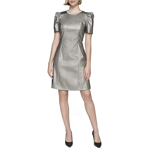 Robe trapèze KARL LAGERFELD en jacquard à manches bouffantes pour femme chic