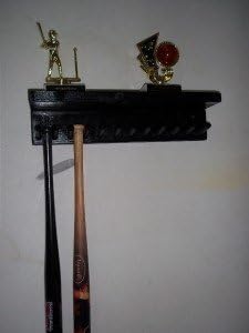 Wood Baseball Mini Bat Rack 6-11 Bats with Shelf Black Display Wall Mount