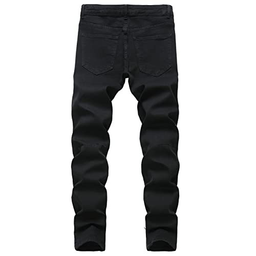 Maiyifu-GJ Men's Ripped Slim Tapered Leg Jeans Knee Holes Ankle Zipper Denim Pencil Pants Skinny Destroyed Jean Trousers (Black,32)