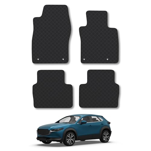 Mazda CX-30 (2019+) Rubber Car Mats Accessories Tailored Fit Compatible Accessory Waterproof Protection Non-Slip Floor Mats Full Coverage Durable Front Rear Set Coverage with Clips