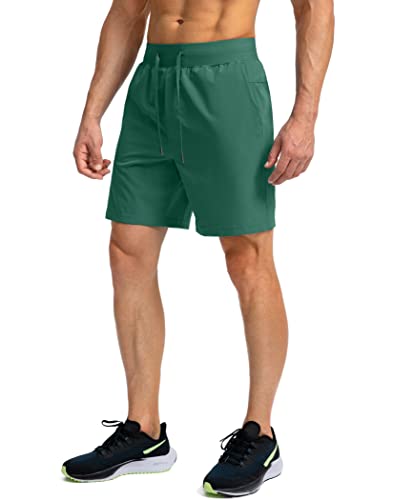 Men's Running Shorts With Zipper Pockets 7 Inch Lightweight Quick Dry Gym Athletic Workout Shorts For Men (Green, S) #TOP1