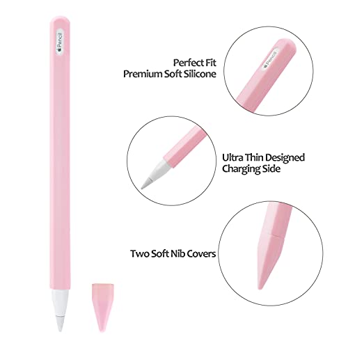 Kelifang Silicone Case Sleeve Cover Compatible Apple Pencil 2Nd Generation, Cute Pink Protective Skin Holder Grip And Tip Cap Accessories Compatible Ipad Pro 11 12.9 Inch #TOP3