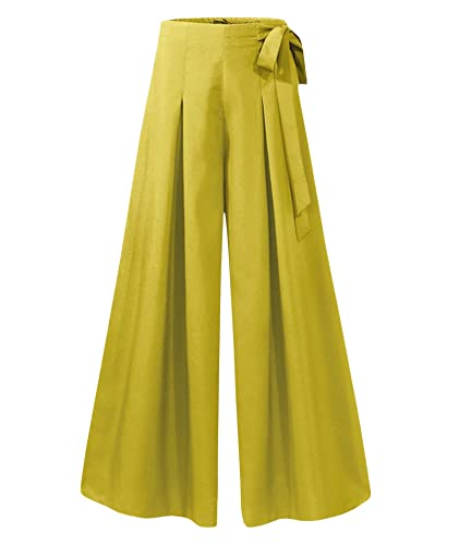 SEMATOMALA Women's Side Knot Tie Waist Wide Leg Long Pants Pleated High Waist Full Length Elegant Work Wear Palazzo Pants3