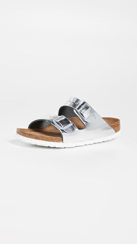 Image of Birkenstock Women's Arizona SFB Sandal, Metallic Silver, 6.5 Medium US