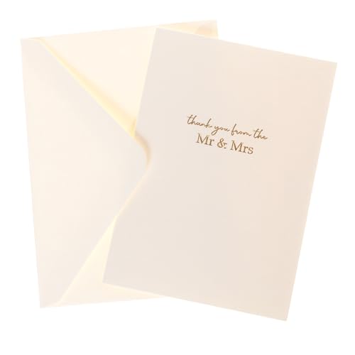 Image of Graphique Wedding Thank You Cards, Mr. & Mrs., Pack of 10 Cards with Envelopes, Blank Inside, Gold Foil Embossing, La Petite Press Collection Boxed Set, 3.25 inch x 4.75 inch