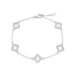 14K Gold-Plated Four-Leaf Clover Tennis Bracelet, Lucky Four-Leaf Connection Bracelet, a Fashionable Jewelry Suitable for Women’s Daily Wear, Dates and Special Occasions