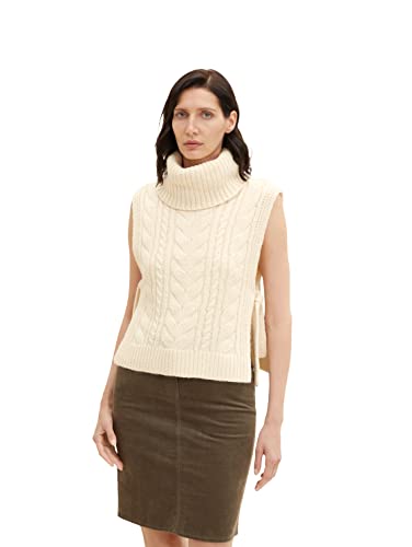 TOM TAILOR Damen Pullunder mit Zopfmuster 1034051, 30265 - Soft Buttercream Melange, XL
