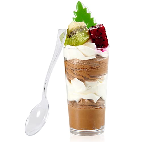 Jolly Chef 100 Pack 2.6 Oz Mini Dessert Cups With Spoons, Clear Plastic Pudding Appetizer Cups For Party - Small Reusable Serving Bowl Ideal For Christmas Halloween Wedding #TOP5