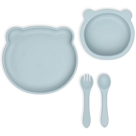 Ullabelle Silicone Animal Suction Plate, Suction Bowl & Baby Spoons for Baby (Blue) Cover