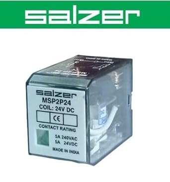 8 Pin Relay 5Amp 2 Pole Salzer Make General Purpose Relay - MSP2P Plugin type enclosed version with LED Indication - Without Mounting Base (24V DC)
