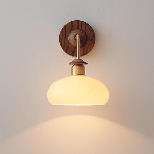 Modern Brass Wall Lamp Nordic Wood Wall Sconce Cream Glass