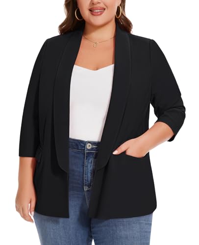 MINTLIMIT Plus Size Blazers for Women Casual Work Office 3/4 Sleeve Open Front Cardigan Suit Jacket Blazer with Pockets