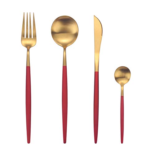 Xiuxiu 4 Piezas Acero Inoxidable Cuberteria con Titanio Oro Platino,Juego de Cubiertos Vajilla Vajilla Cuchillo Tenedor...