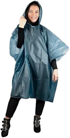 Adult Waterproof Hooded Rain Poncho, Emergency Compact Design, for Camping and Festivals