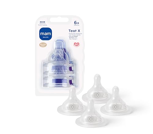MAM Tétines Taille X | Lot de 4 | Conçues pour les liquides plus épais | Convient à partir de 6 mois et plus | S'adapte à tous les biberons MAM |...