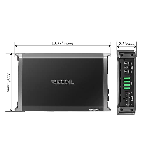 RECOIL RED1200-1 2500 Watt Class-D Car-Audio-Monoblock-Subwoofer-Verstärker, 1 Ohm stabil, Remote-Bass-Regler enthalten