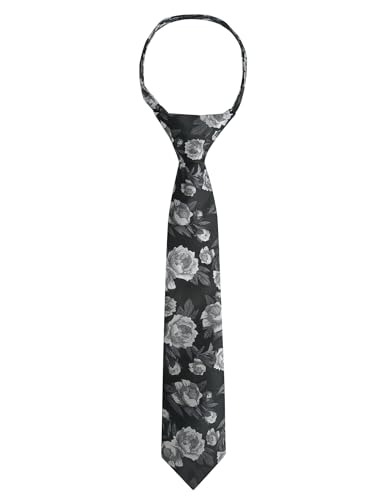 Alizeal Boys Unique Floral Tie and Pre-tied Adjustable Necktie for Kids, E-Black+Gray+White