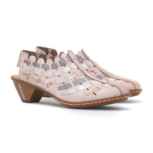 Image of Rieker 46778 Sina Women's Heels - Sling-Backs, Leather Upper, Hand-Woven Design, Anti-Stress Comfort, Flexible Sole, Secure Fit, and Timeless Everyday Style