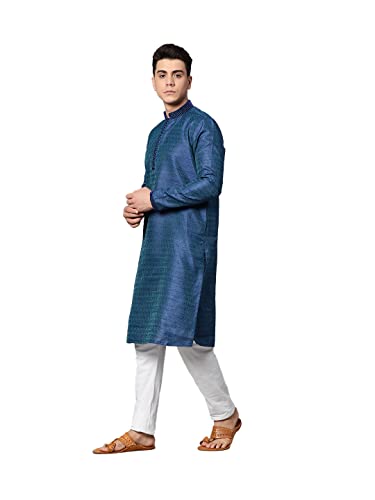 Image of Manthan Mens Full Sleeves Striped Blended Cotton Kurta