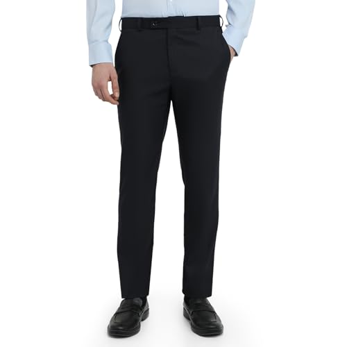Image of Raymond Men Slim Fit Solid Pattern Poly Viscose Elastane Blend Flat Front Formal Trouser