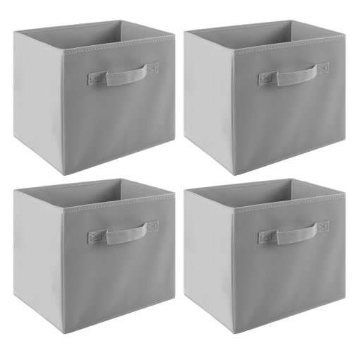 LONENESSL Foldable Storage Boxes with Handle, Set of 4 Fabric Collapsible Storage Cubes 27 x 27 x 28cm, Open Storage Bins Square Organiser Boxes - Grey