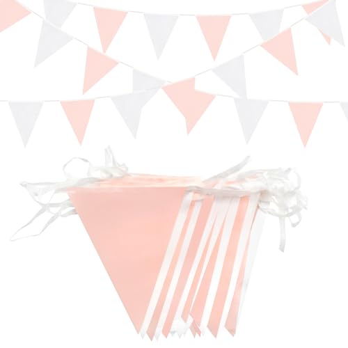 YUHGENWI Banderines de 66 pies, 52 banderas triangulares de tela de poliéster impermeable, banderines reutilizables, banderines rosa claro para fiestas, decoraciones de fiesta, cumpleaños, jardín al
