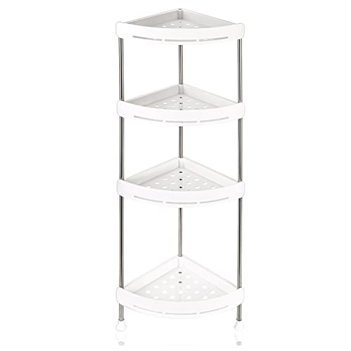 Reviews de Organizador para baño de plastico , tabla con los diez mejores. 41 IYAR HOME - Organizador de ducha de 4 niveles, estante de esquina de 12.99 x 9.45 x 32.68 pulgadas, estante de ducha para interior de ducha y cocina, color blanco