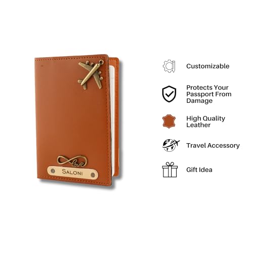 Image of AICA Personalised Name & Charm Leather Passport Cover (TanBrown) | Customised Gifts for Men Women
