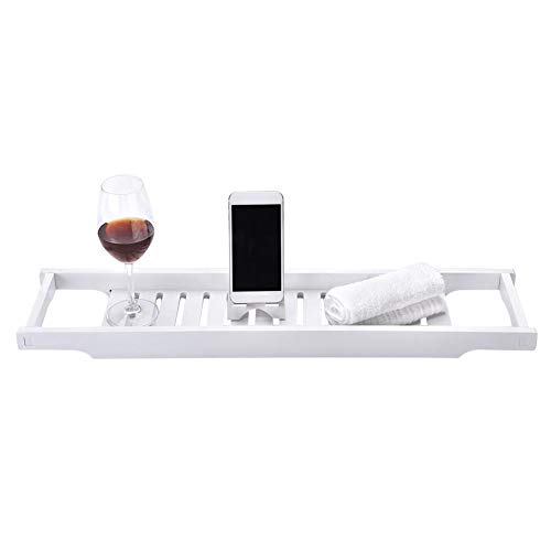 Preisvergleich Produktbild GOTOTOP Badewannenbretter, Multifunktionale Badewannenablage aus MDF, ausziehbar Badewannenablage für Snacks, Obst, Handys und Weingläser, 50-70 x 16 cm